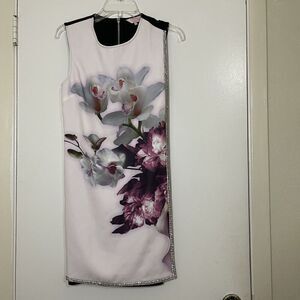 Ted baker blush pink floral rhinestone trim sleeveless shift dress size 1 US XS